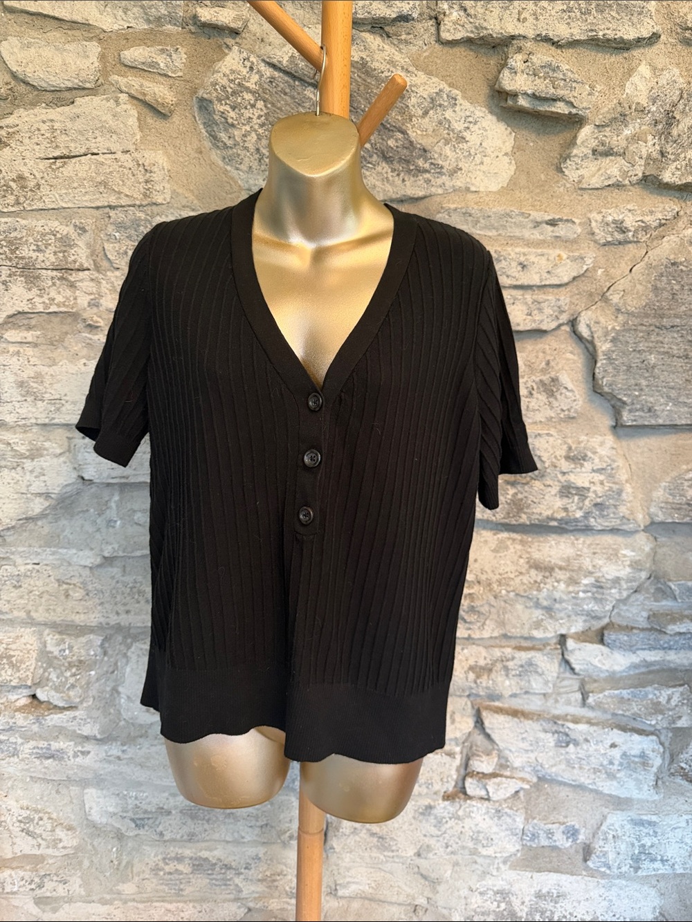 V-Neck Button Knit Top